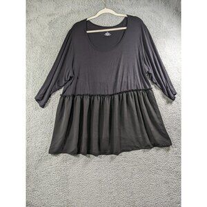 Evri Top Size 2X Rayon Stretch Poly Ruffle Blouse Peplum 3/4 Sleeve Black